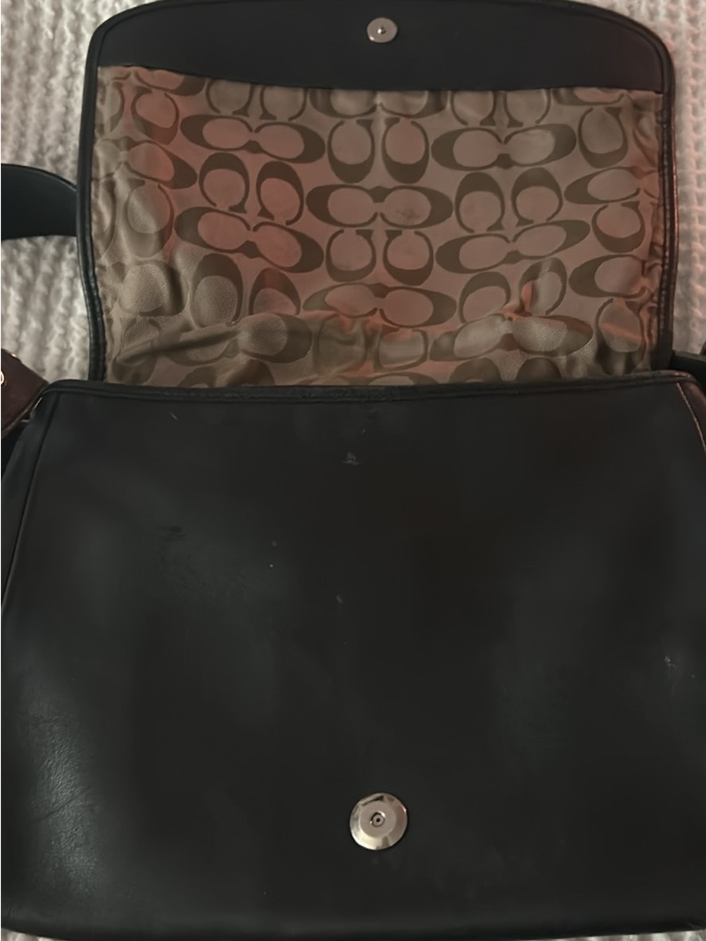 Coach Black Leather Messenger Bag with Signature Interior Lining